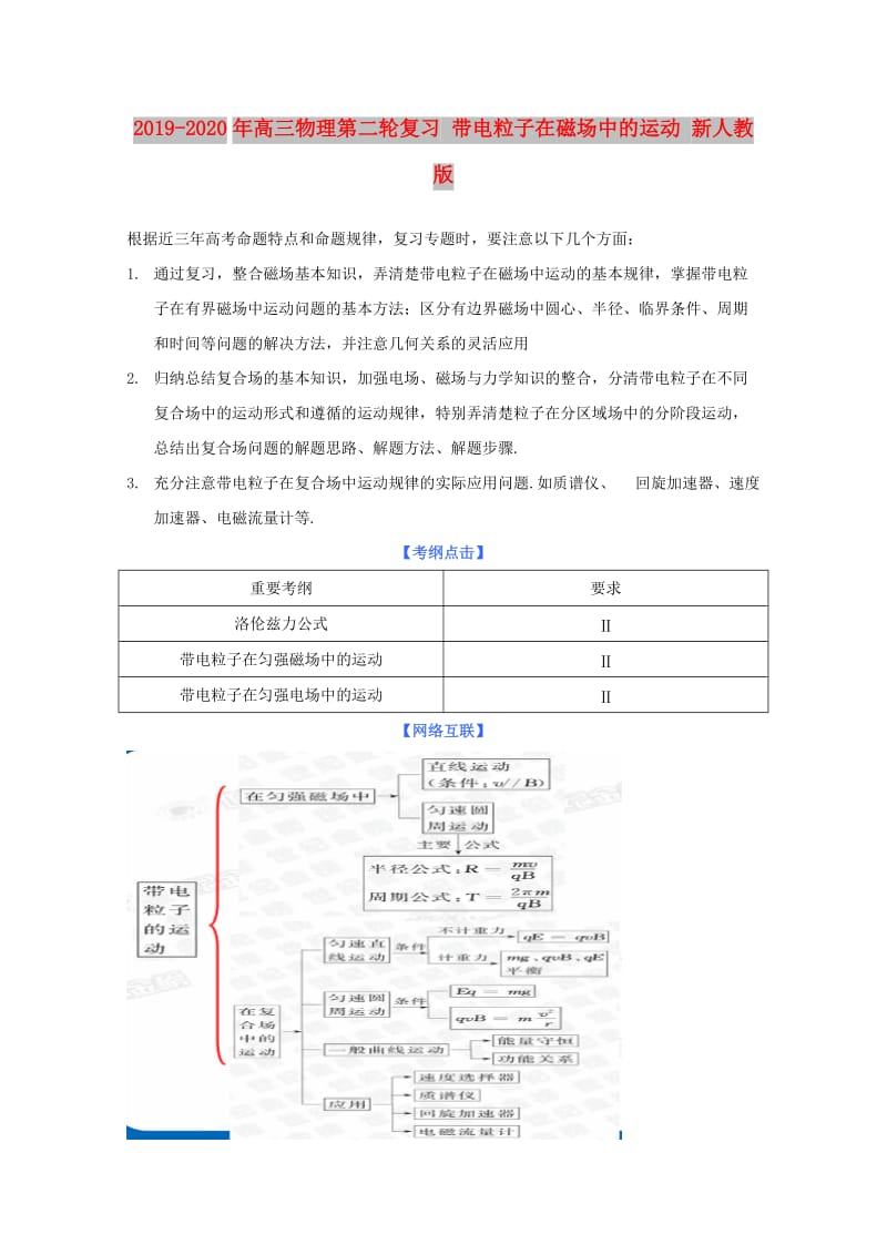 2019-2020年高三物理第二轮复习 带电粒子在磁场中的运动 新人教版.doc_第1页