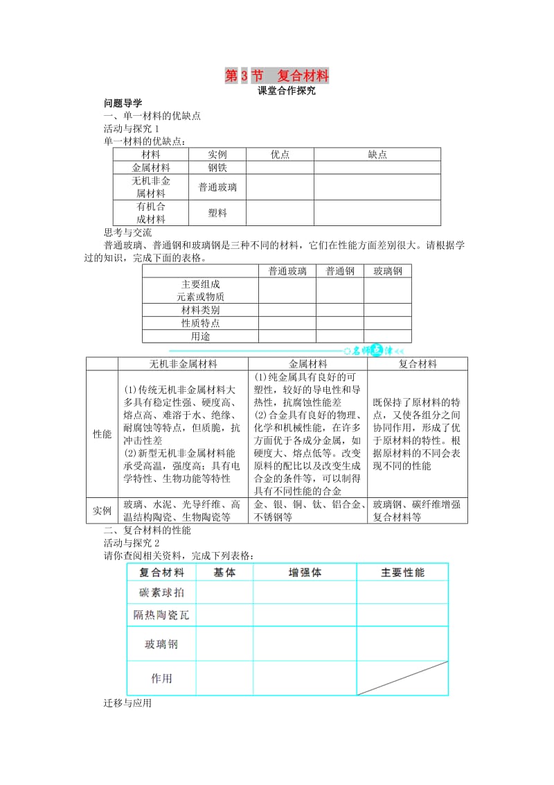 高中化学 第四章 元素与材料世界 第3节 复合材料学案1 鲁科版必修1.doc_第1页