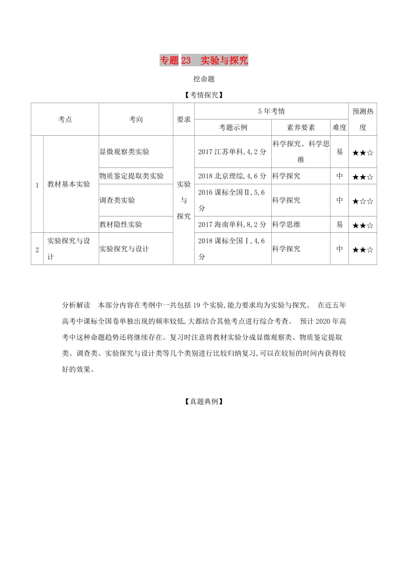 2019届高考生物二轮复习 专题23 实验与探究习题.doc_第1页