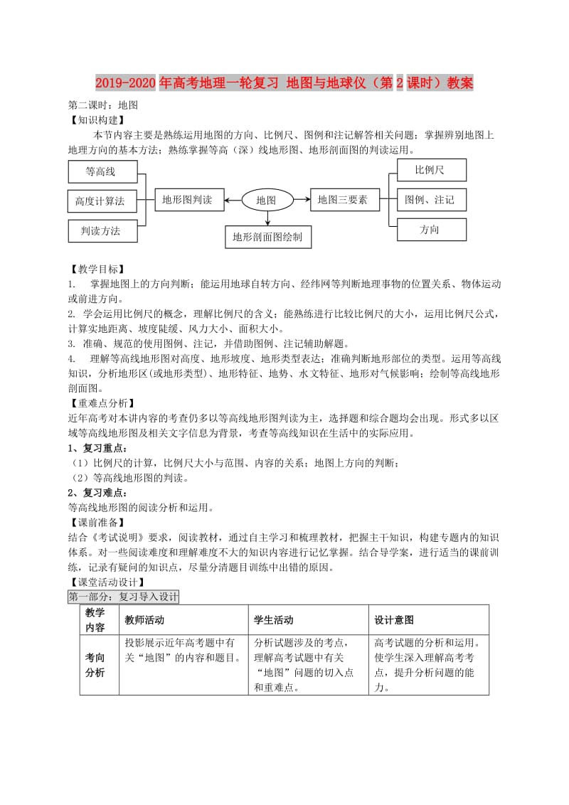 2019-2020年高考地理一轮复习 地图与地球仪（第2课时）教案.doc_第1页