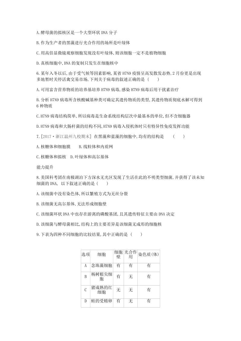 2019届高考生物一轮复习 第1单元 走近细胞与细胞的分子组成作业.doc_第2页