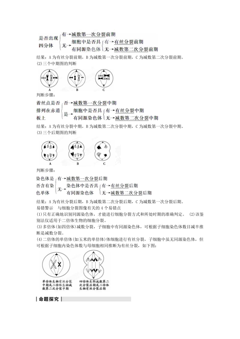 2019-2020年高考生物 第2章《基因和染色体的关系》考点复习二 比较减数分裂与有丝分裂 新人教版必修2.doc_第2页