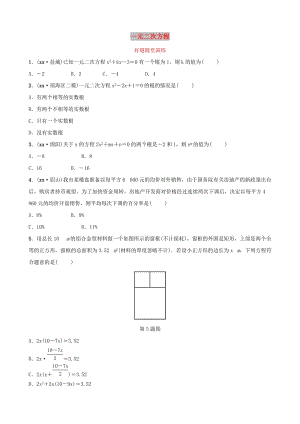 安徽省2019年中考數學總復習第二章方程組與不等式組第三節(jié)一元二次方程好題隨堂演練.doc