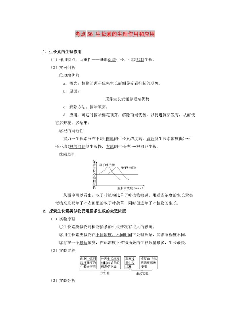 2019年高考生物 考点一遍过 考点56 生长素的生理作用和应用（含解析）.doc_第1页