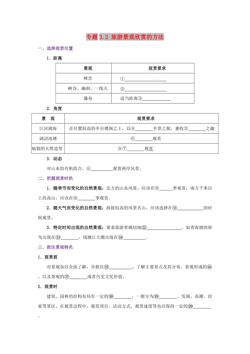 2018-2019学年高中地理 第03章 旅游景观的欣赏 专题3.2 旅游景观欣赏的方法试题 新人教版选修3.doc_第1页