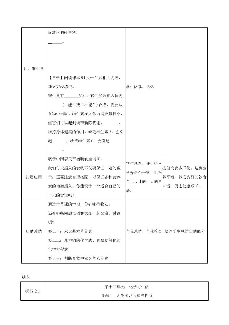 2019版九年级化学下册 第十二单元 化学与生活 12.1 人类重要的营养物质教案 （新版）新人教版.doc_第3页