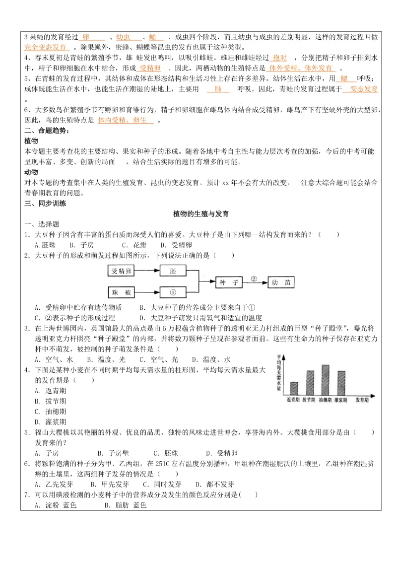 2019-2020年中考科学（生物部分）复习讲义 专题5 生物的生殖与发育.doc_第3页