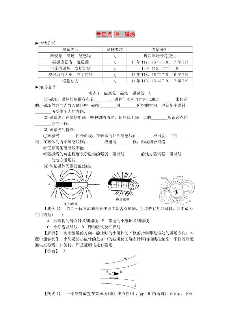 2019高考物理总复习 考查点19 磁场考点解读学案.doc_第1页