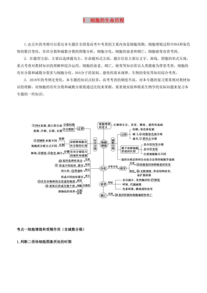 2019届高考生物二轮复习 专题5 细胞的生命历程学案.docx_第1页