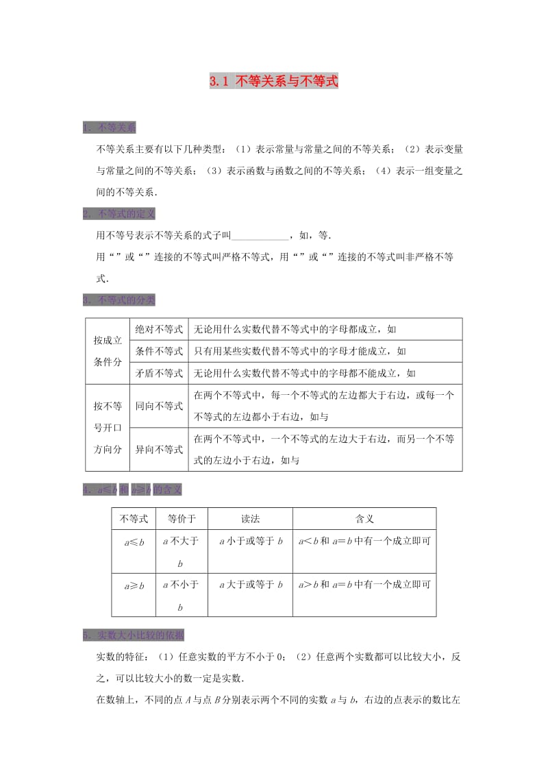 2018-2019学年高中数学 第三章 不等式 专题3.1 不等关系与不等式试题 新人教A版必修5.doc_第1页