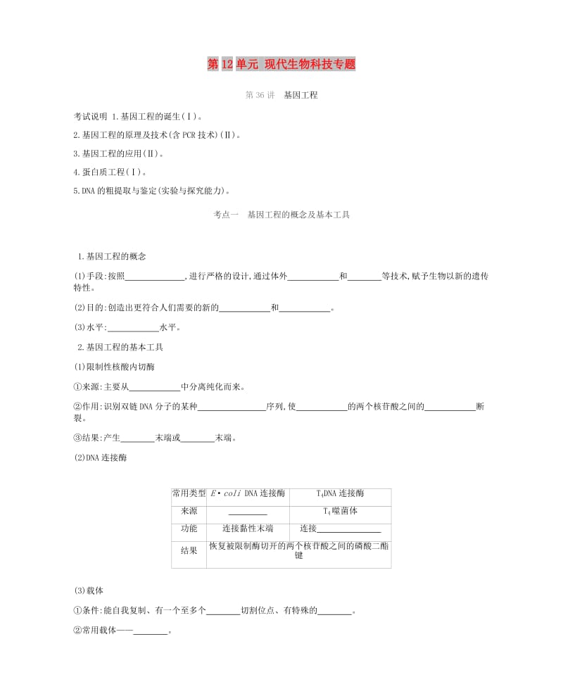 2019届高考生物一轮复习 第12单元 现代生物科技专题听课学案.doc_第1页