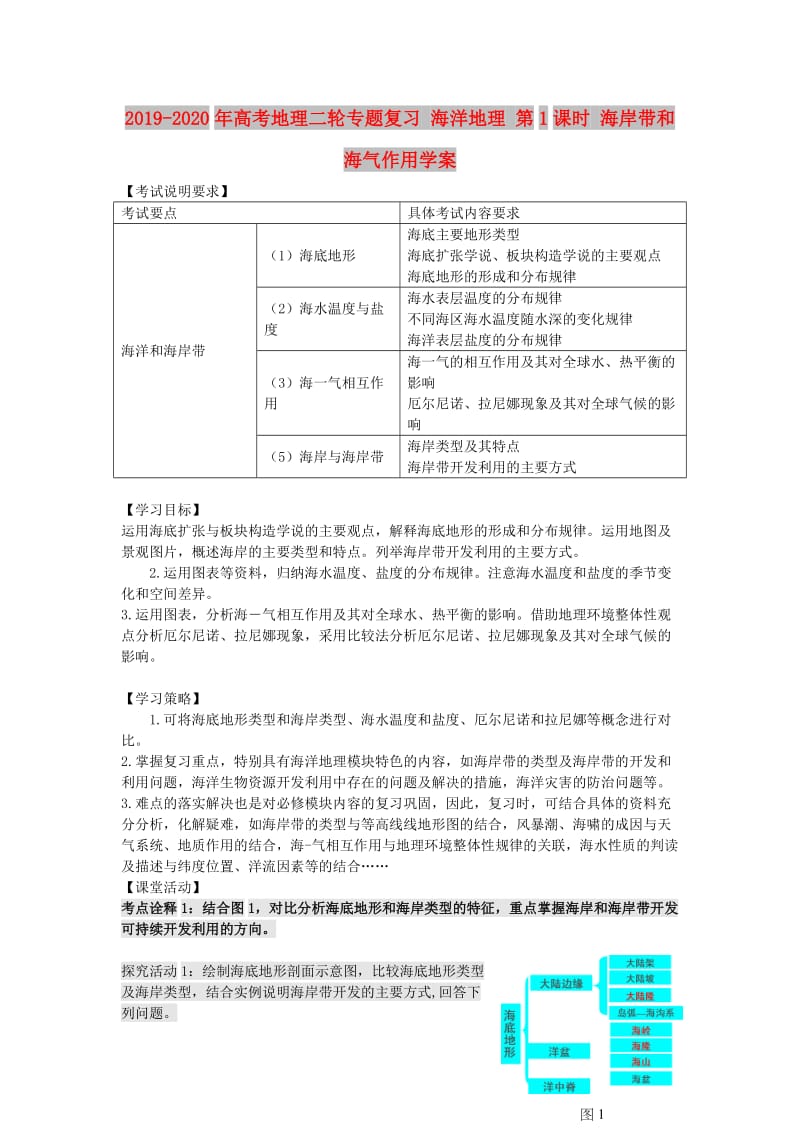 2019-2020年高考地理二轮专题复习 海洋地理 第1课时 海岸带和海气作用学案.doc_第1页