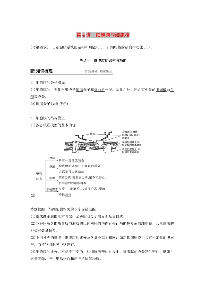 2020版高考生物新导学大一轮复习 第二单元 细胞的结构与细胞内外的物质交换 第4讲 细胞膜与细胞核讲义（含解析）北师大版.docx_第1页