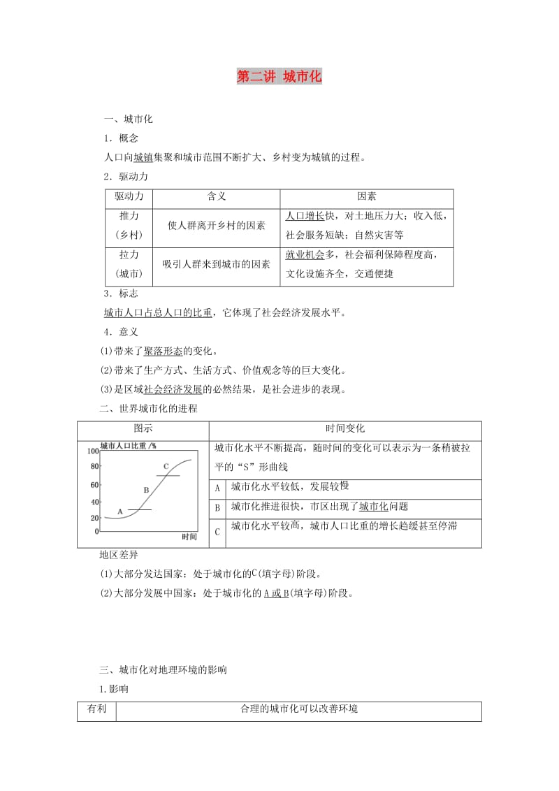 2020版高考地理一轮复习 第二模块 人文地理 第二章 城市与城市化 第二讲 城市化学案（含解析）新人教版.doc_第1页