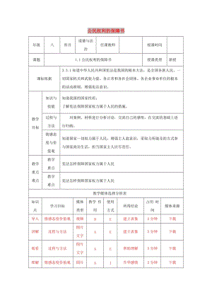 八年級(jí)道德與法治下冊(cè) 第一單元 堅(jiān)持憲法至上 第一課 維護(hù)憲法權(quán)威 第1框 公民權(quán)利的保障書（第1課時(shí)）教案 新人教版.doc