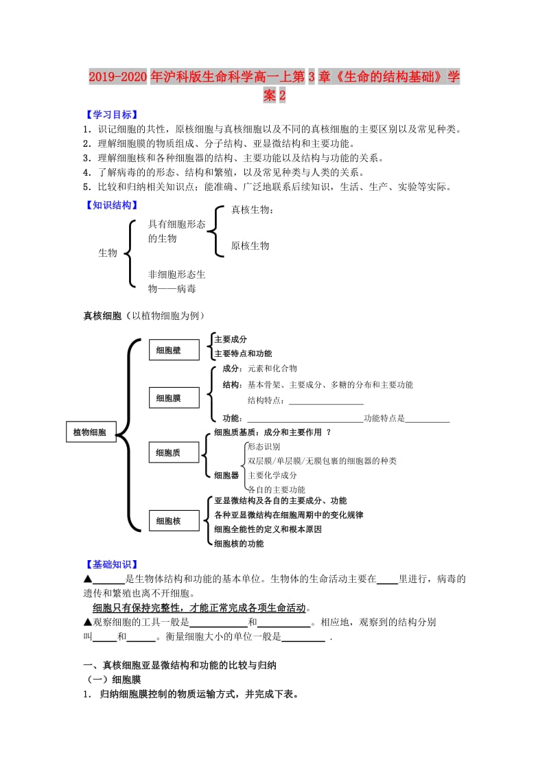 2019-2020年沪科版生命科学高一上第3章《生命的结构基础》学案2.doc_第1页