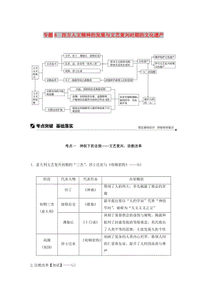 2019版高考?xì)v史二輪專題復(fù)習(xí)板塊二近代的世界和中國專題8西方人文精神的發(fā)展與文藝復(fù)興時期的文化遺產(chǎn)學(xué)案.doc