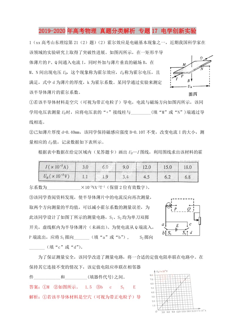 2019-2020年高考物理 真题分类解析 专题17 电学创新实验.doc_第1页