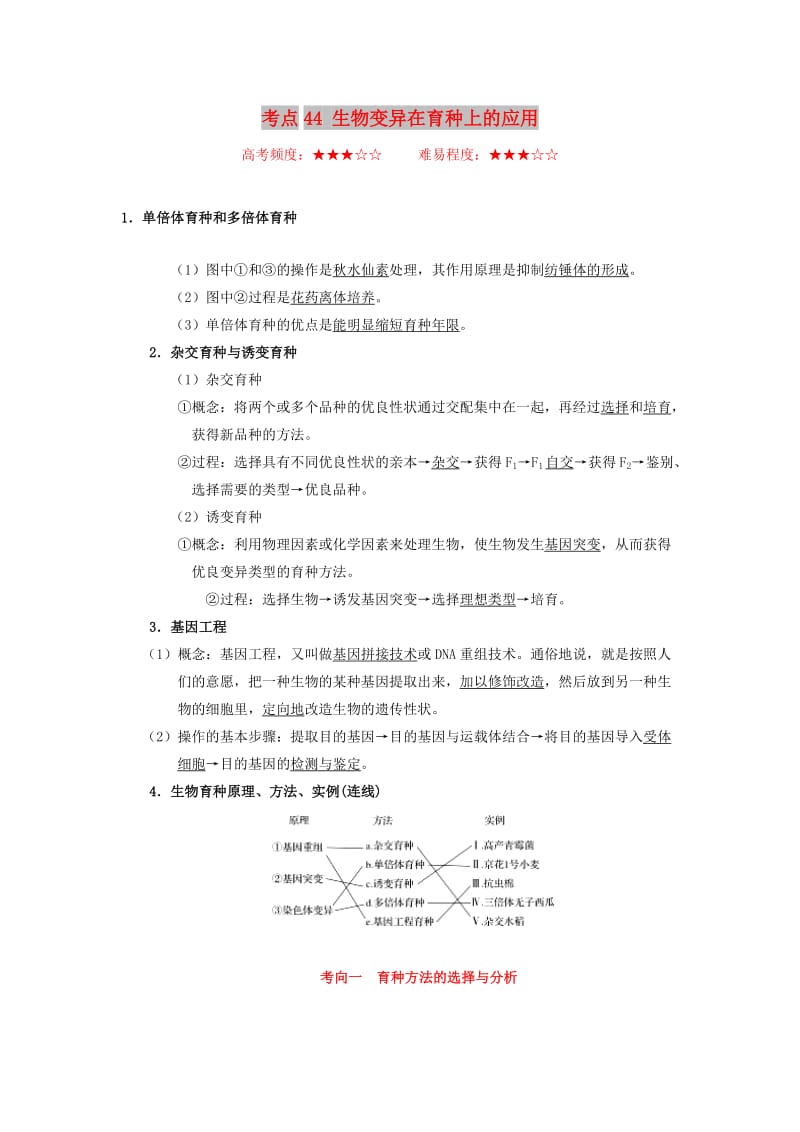 2019年高考生物 考点一遍过 考点44 生物变异在育种上的应用（含解析）.doc_第1页