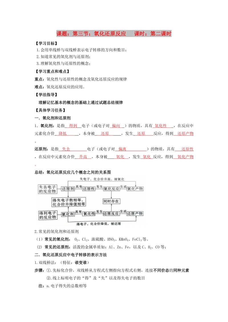 2018高中化学 第2章 化学物质及其变化 第3节 氧化还原反应（2）导学案 新人教版必修1.doc_第1页