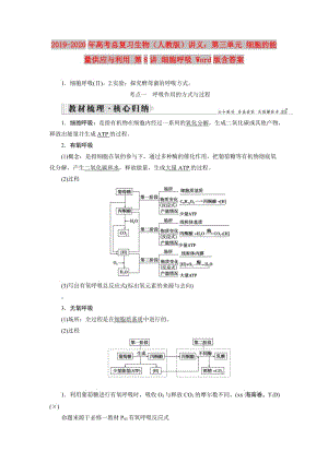 2019-2020年高考總復(fù)習(xí)生物（人教版）講義：第三單元 細(xì)胞的能量供應(yīng)與利用 第8講 細(xì)胞呼吸 Word版含答案.doc