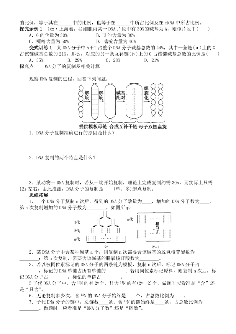 2019-2020年高中生物《DNA的结构、复制及基因的本质》导学案 苏教版必修2.doc_第3页