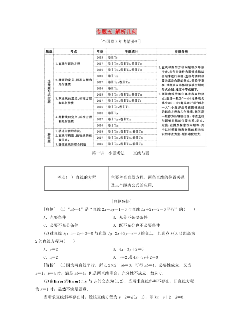 2019高考数学二轮复习 专题五 解析几何学案 理.doc_第1页