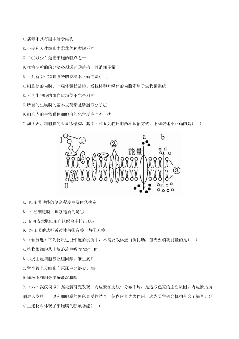 2019-2020年高考生物 2.1细胞膜和生物膜系统课时提能演练（含解析）.doc_第2页