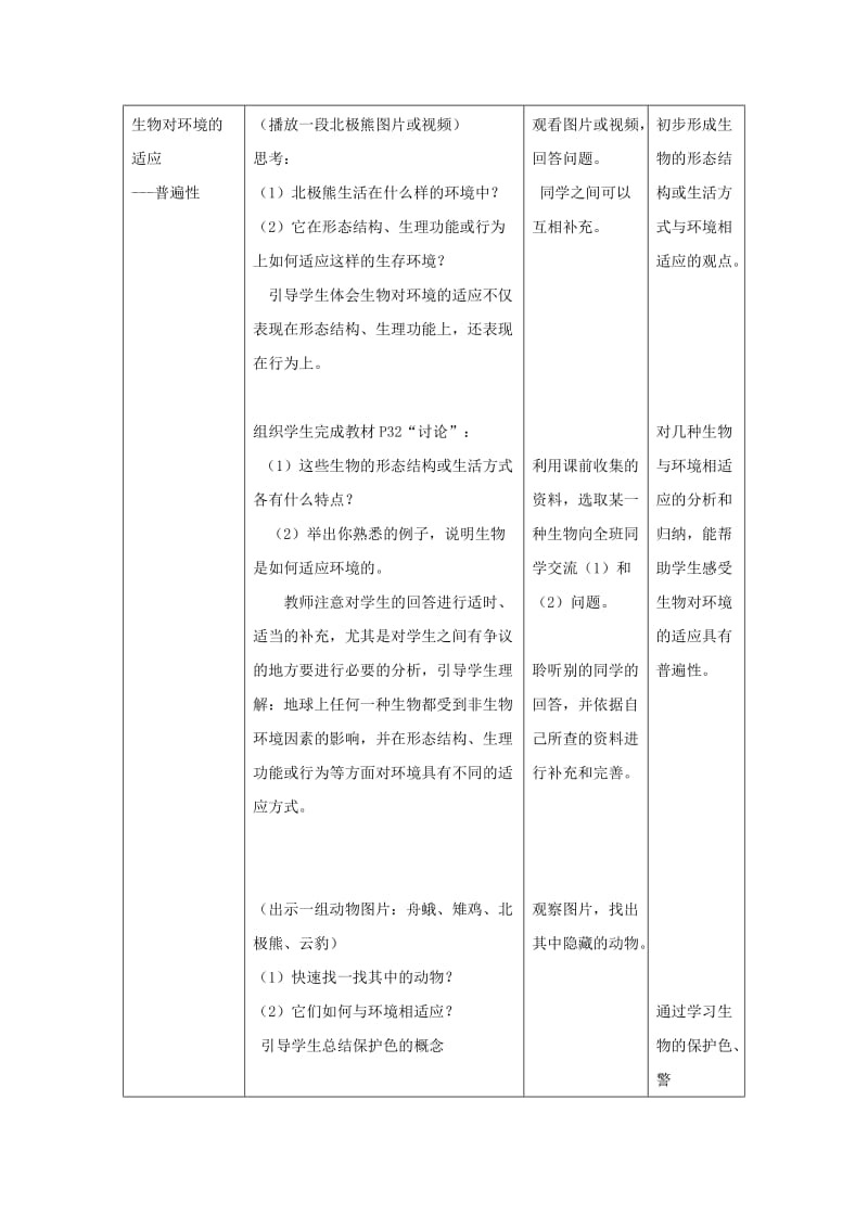 七年级生物上册 2.2.4《生物对环境的适应》教案2 （新版）苏科版.doc_第3页