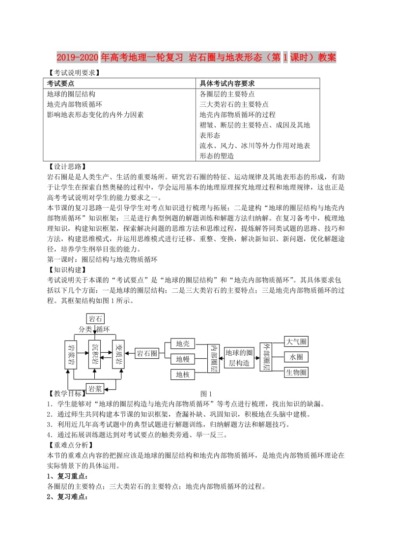 2019-2020年高考地理一轮复习 岩石圈与地表形态（第1课时）教案.doc_第1页