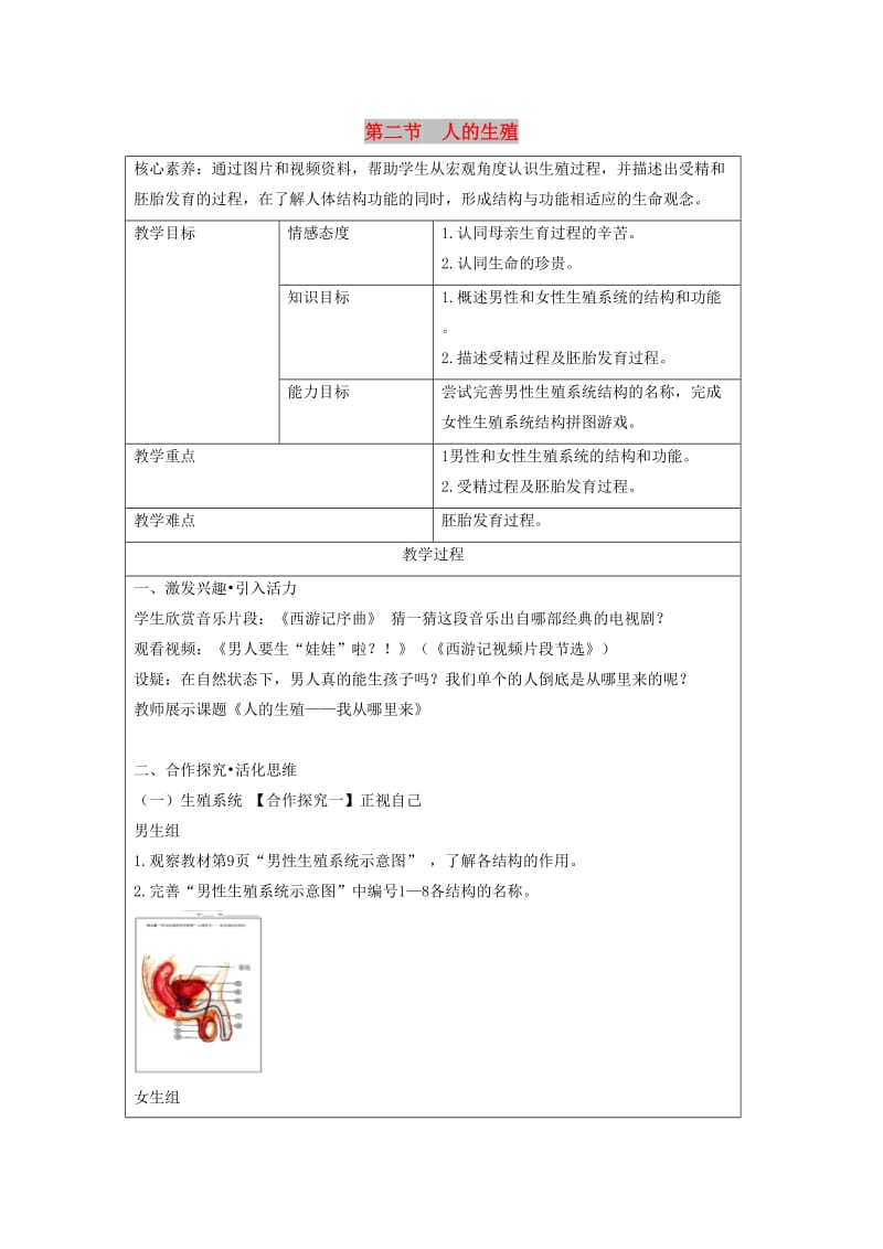 七年级生物下册 4.1.2《人的生殖》教案 （新版）新人教版.doc_第1页