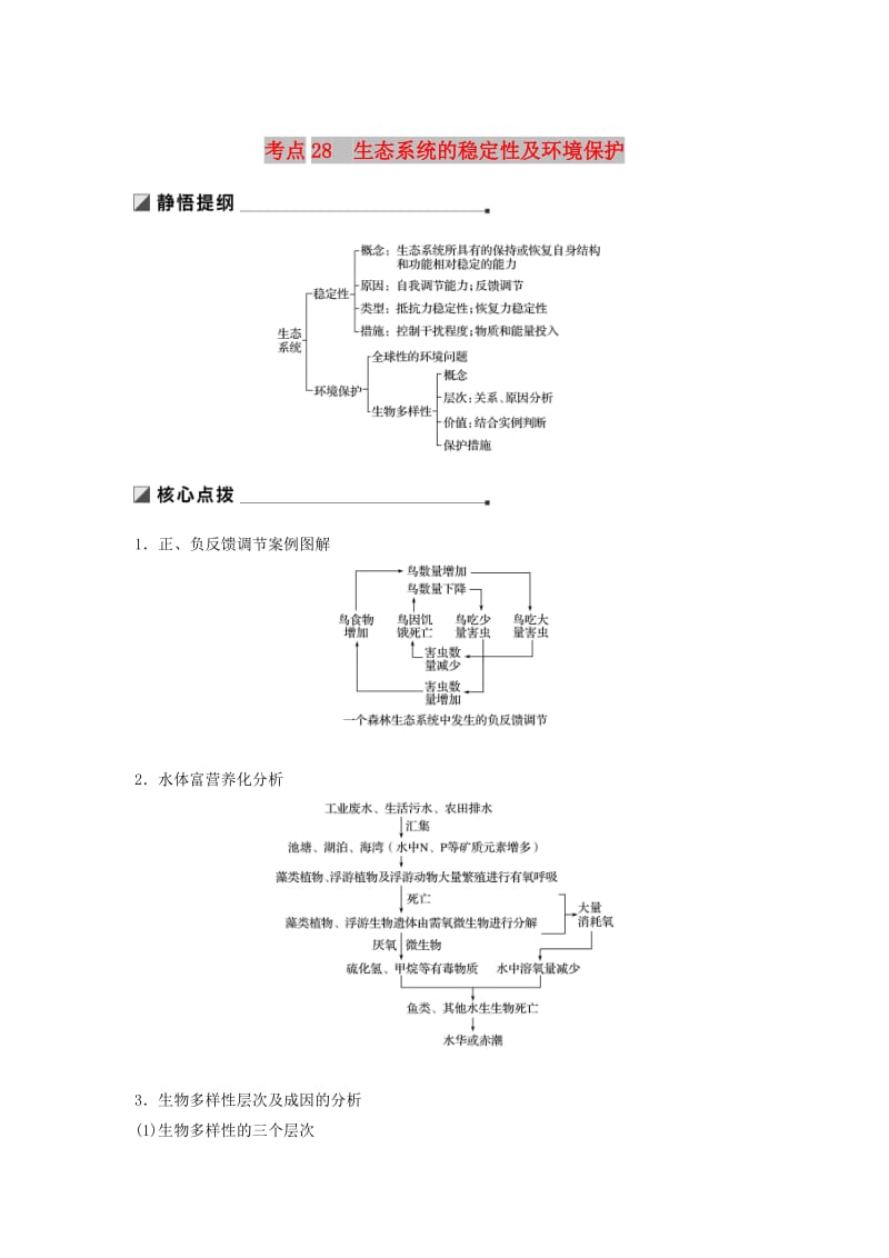 通用版2019版高考生物二轮复习专题九生物与环境考点28生态系统的稳定性及环境保护学案.doc_第1页