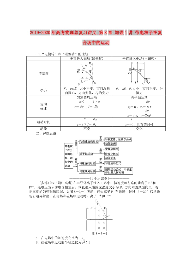 2019-2020年高考物理总复习讲义 第8章 加强1讲 带电粒子在复合场中的运动.doc_第1页