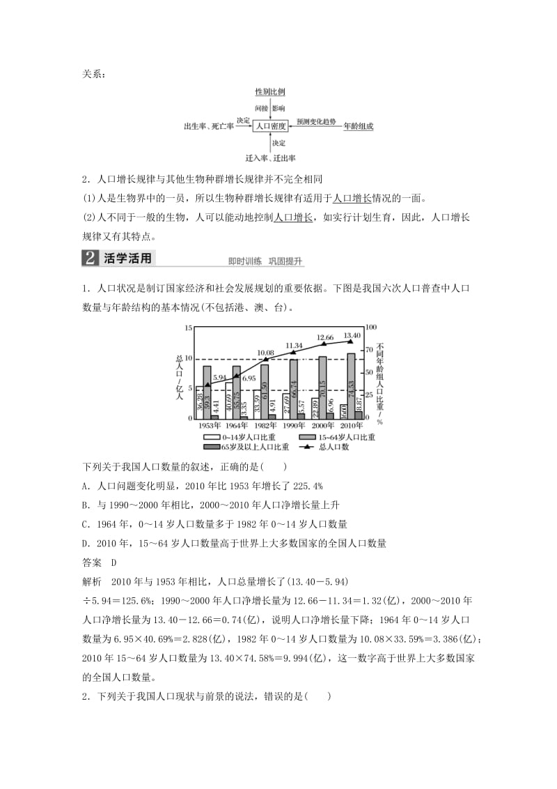 全国通用版2018-2019版高中生物第6章生态环境的保护第1节人口增长对生态环境的影响学案新人教版必修3 .doc_第2页