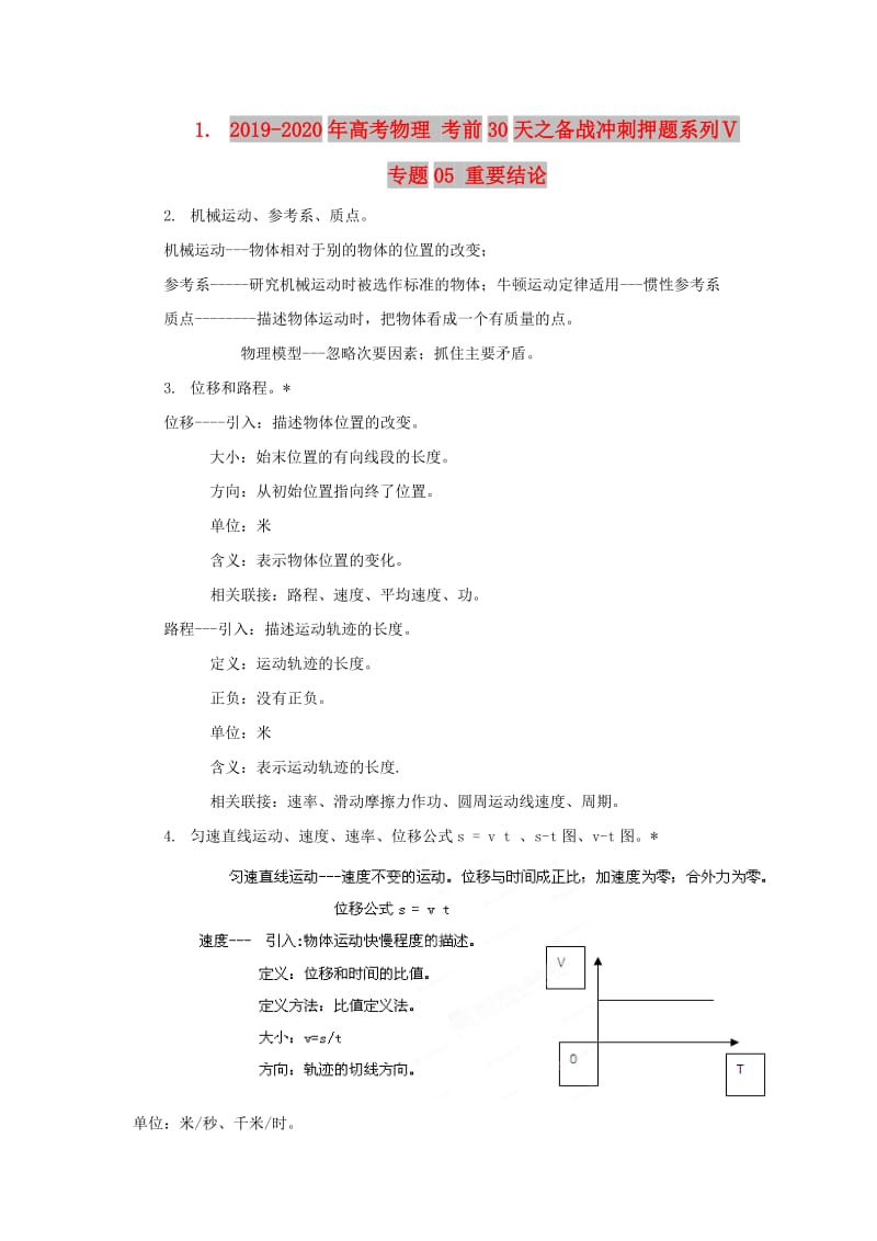 2019-2020年高考物理 考前30天之备战冲刺押题系列Ⅴ 专题05 重要结论.doc_第1页