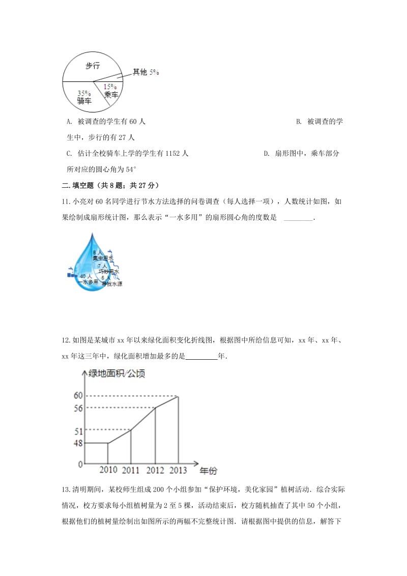 七年级数学上册 第四章 数据的收集、整理与描述单元测试 （新版）青岛版.doc_第3页