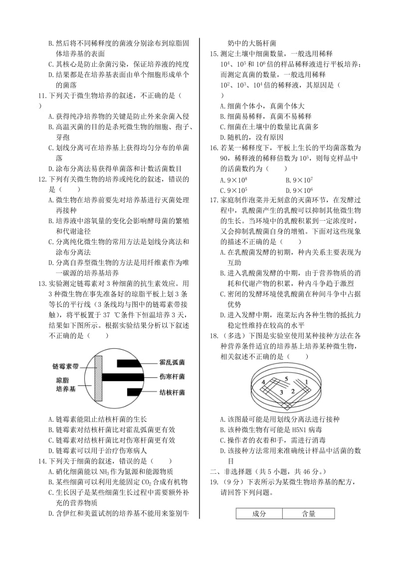 2019-2020年高中生物 第一部分 微生物的利用本章练测 浙科版选修1.doc_第2页