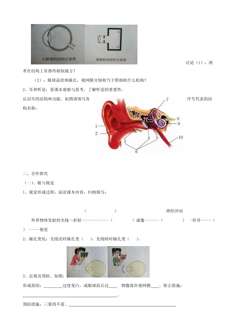 七年级生物下册 4.6.1人体对外界环境的感知学案B （新版）新人教版.doc_第2页