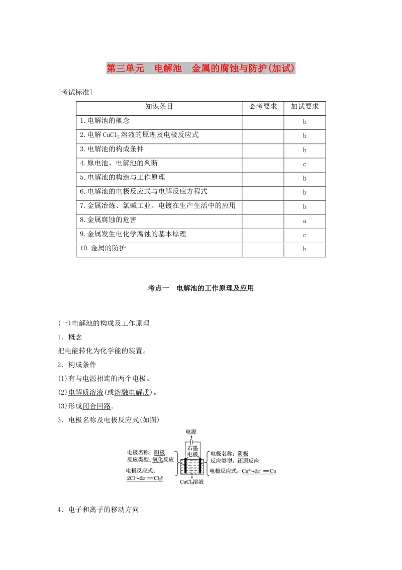 2019版高考化学大一轮复习专题7化学反应与能量变化第三单元电解池金属的腐蚀与防护加试学案.doc_第1页