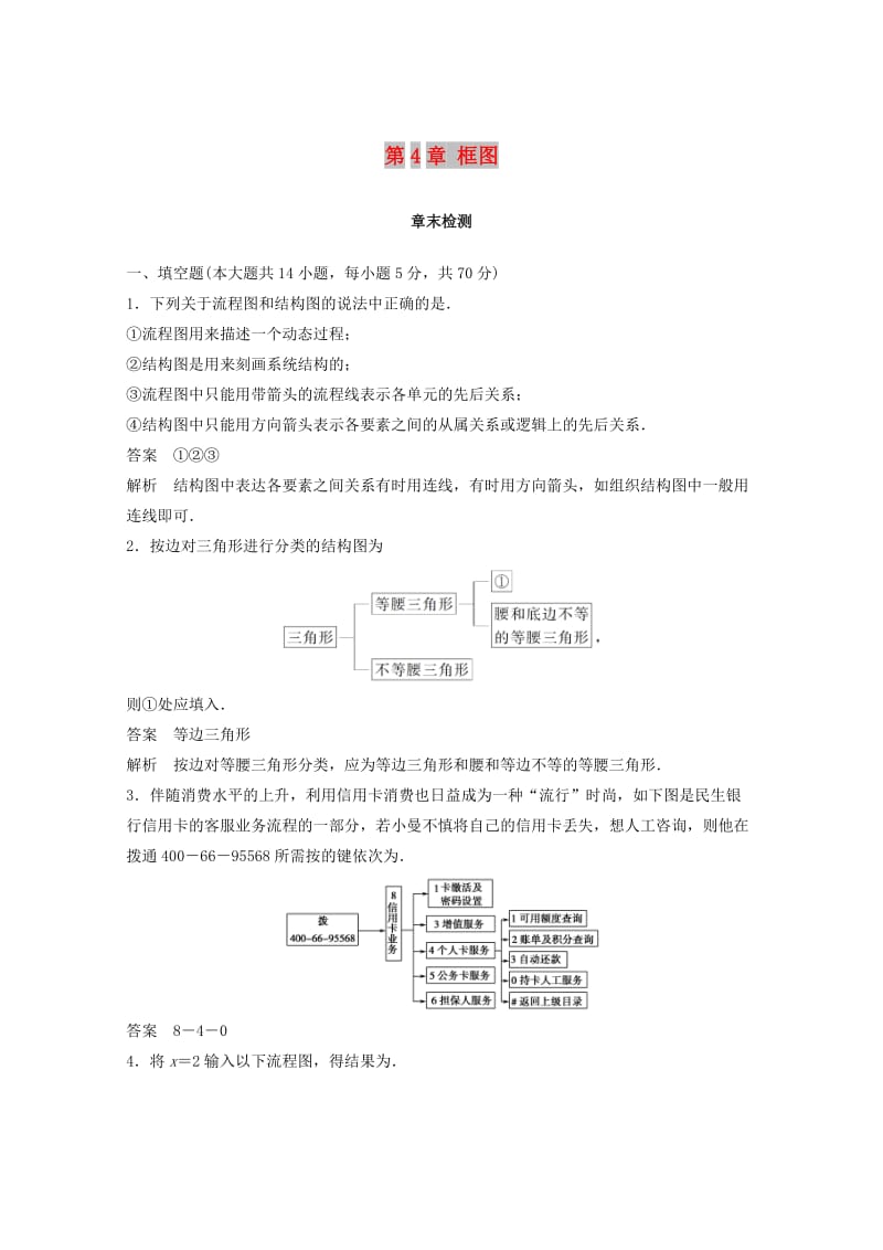 2018高中数学 第4章 框图章末检测 苏教版选修1 -2.doc_第1页