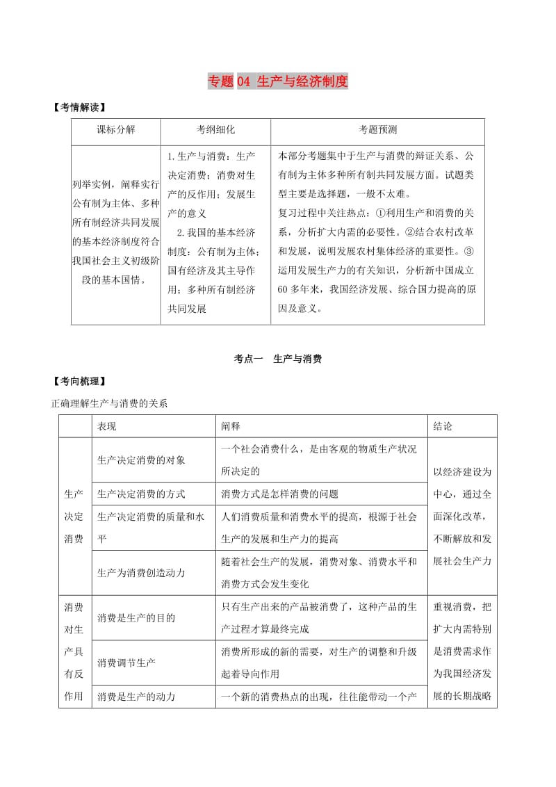 2019年高考政治题典 专题04 生产与经济制度（含解析）.doc_第1页