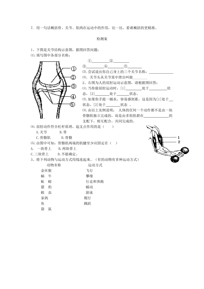 八年级生物上册 5.2.1动物的运动学案（新版）新人教版.doc_第2页