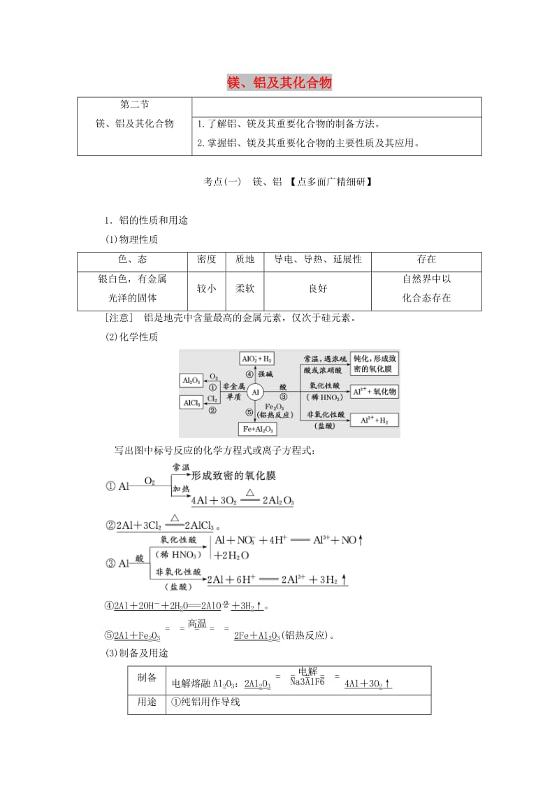 （通用版）2020版高考化学一轮复习 第三章 第二节 镁、铝及其化合物学案（含解析）.doc_第1页