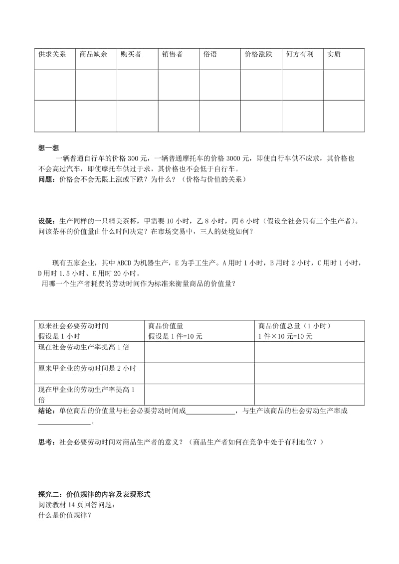 2019-2020年高中政治《第二课第一框 影响价格的因素》学案 新人教版必修1.doc_第2页