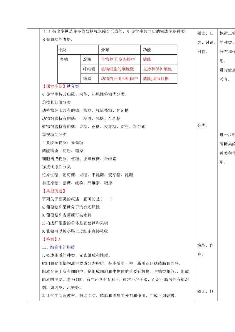 2019-2020年人教版高中生物必修1 第2章第4节细胞中的糖类和脂质 教案.doc_第3页