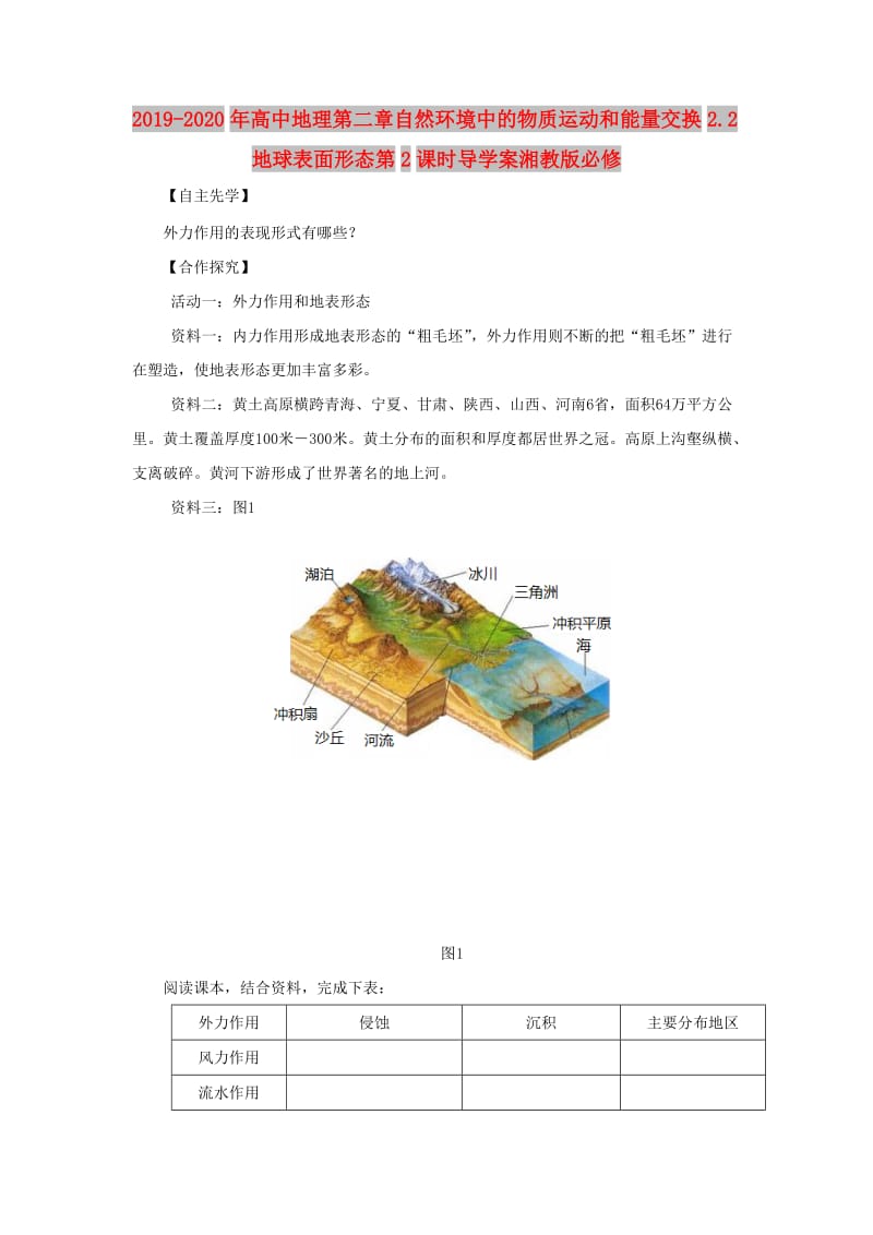 2019-2020年高中地理第二章自然环境中的物质运动和能量交换2.2地球表面形态第2课时导学案湘教版必修.doc_第1页