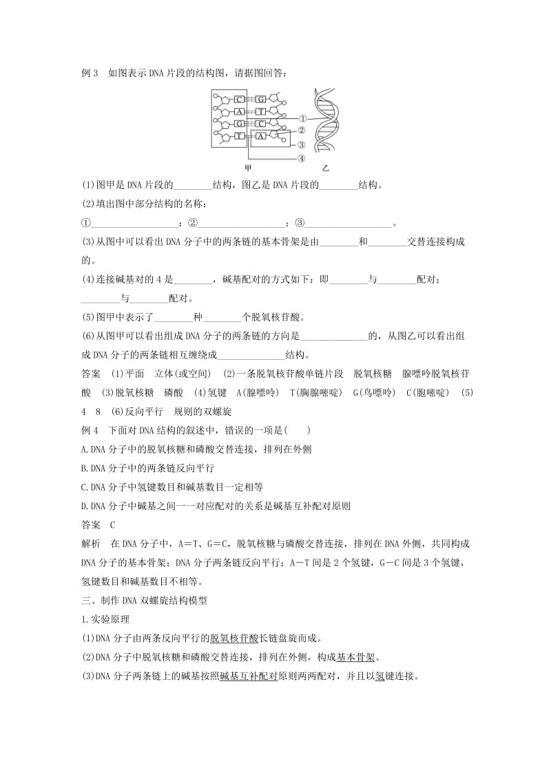 2018-2019学年高中生物 第三章 遗传的分子基础 第二节 DNA的分子结构和特点学案 浙科版必修2.doc_第3页