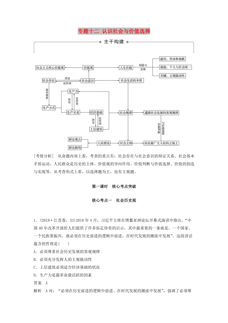 （江苏版）2019高考政治二轮复习 第1部分 专题突破 专题十二 认识社会与价值选择（第1课时）核心考点突破讲义.doc_第1页