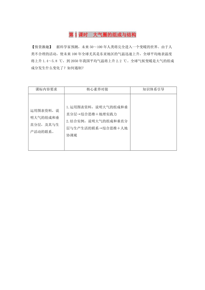 2018-2019版高中地理 第二单元 从地球圈层看地理环境 第二节 大气圈与天气气候 第1课时学案 鲁教版必修1.doc_第1页