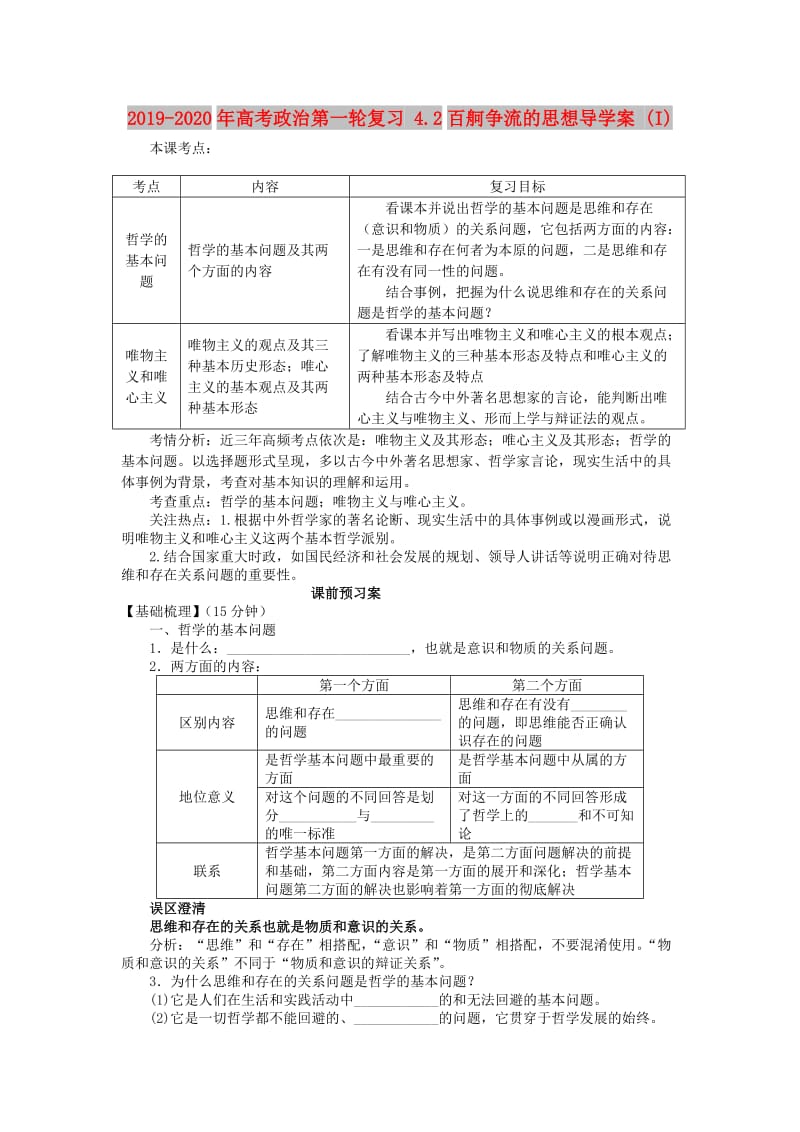 2019-2020年高考政治第一轮复习 4.2百舸争流的思想导学案 (I).doc_第1页